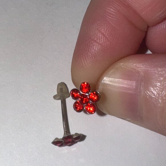 7mm Red Flower Cz And Sterling Post Earrings - Picture 6 of 12
